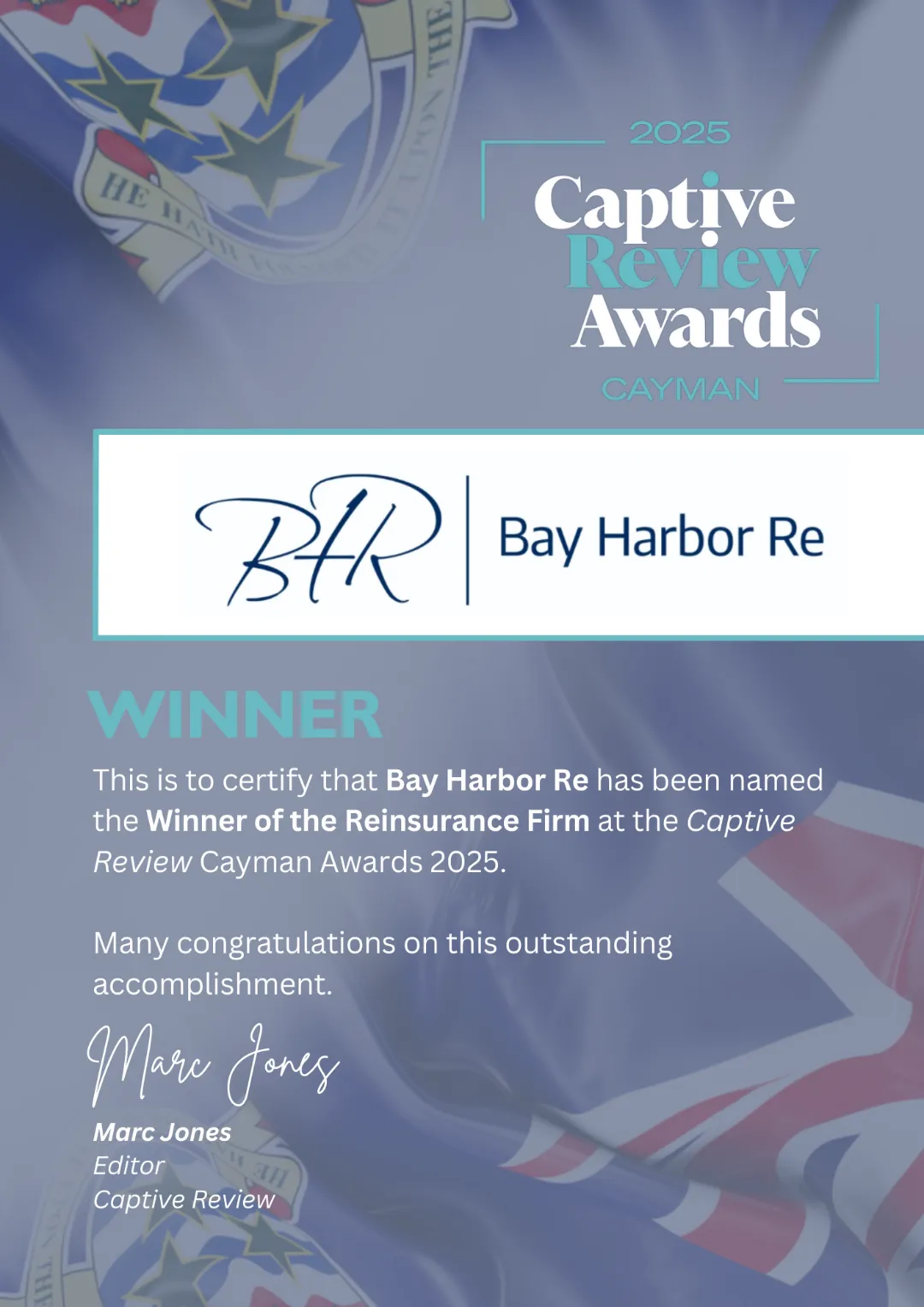 Bay Harbor named winner of Reinsurance Firm category at Captive Review Cayman Awards 2025